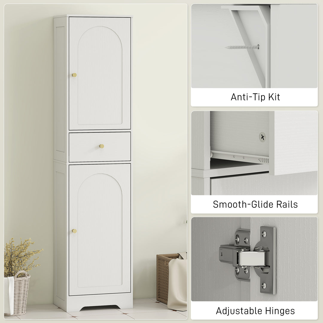 Tall Bathroom Cabinet with Arched Doors - White