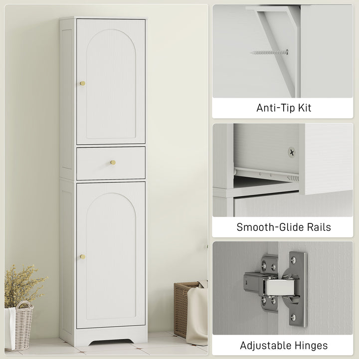 Tall Bathroom Cabinet with Arched Doors - White