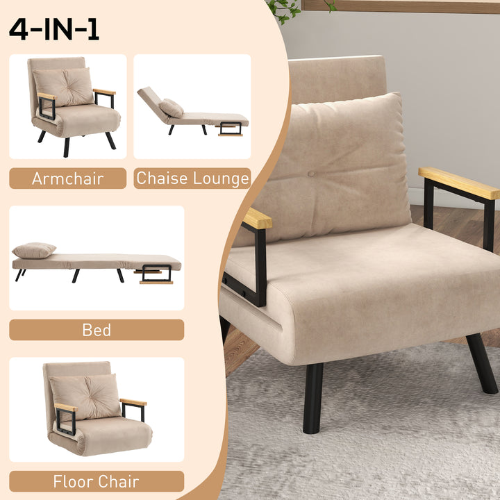 HOMCOM Click Clack Chair Bed, Convertible Single Chair Couch with 2 Cushions, for Living Room, Bedroom, Beige