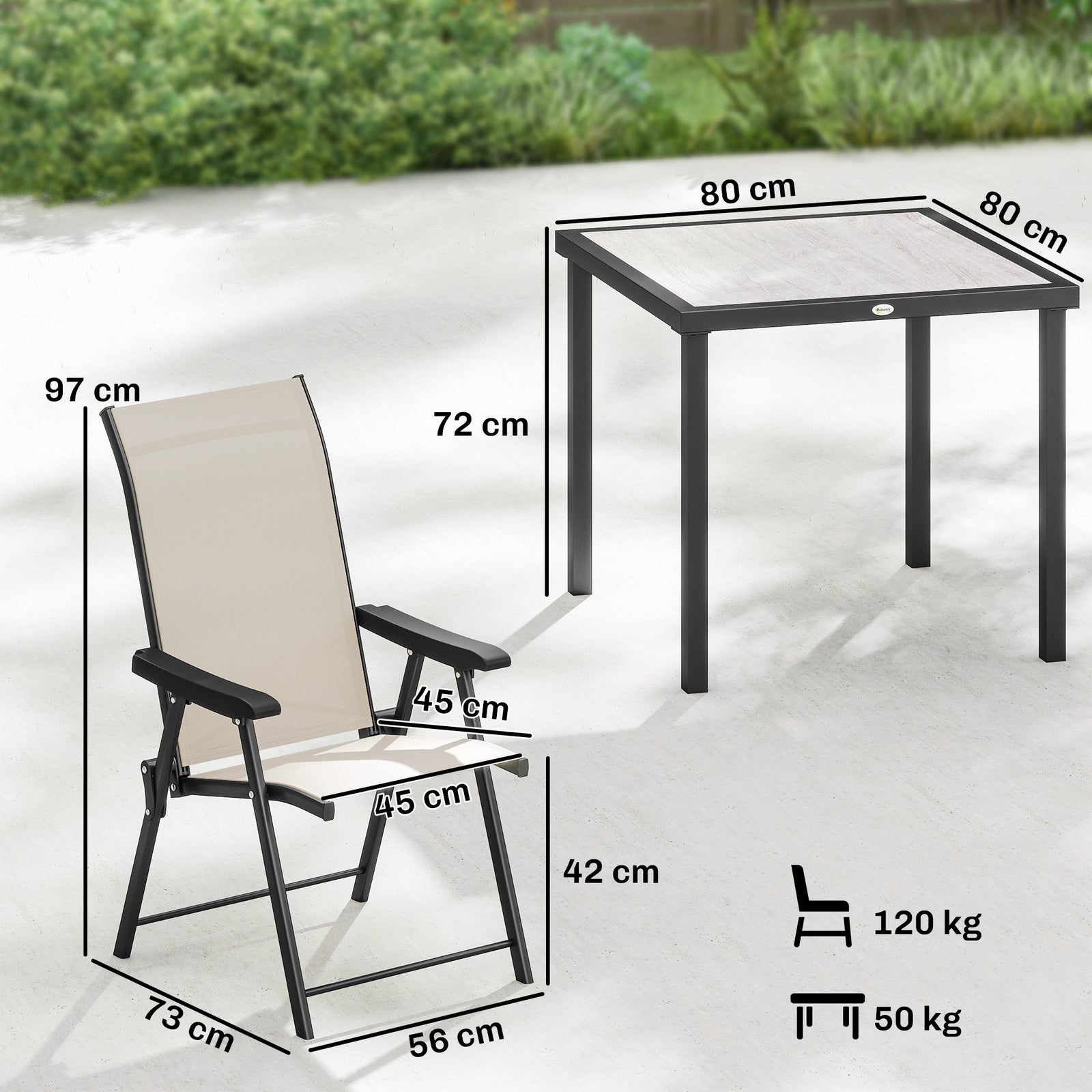 5 Pieces Outdoor Dining Set, Garden Dining Set for 4 with Square Table