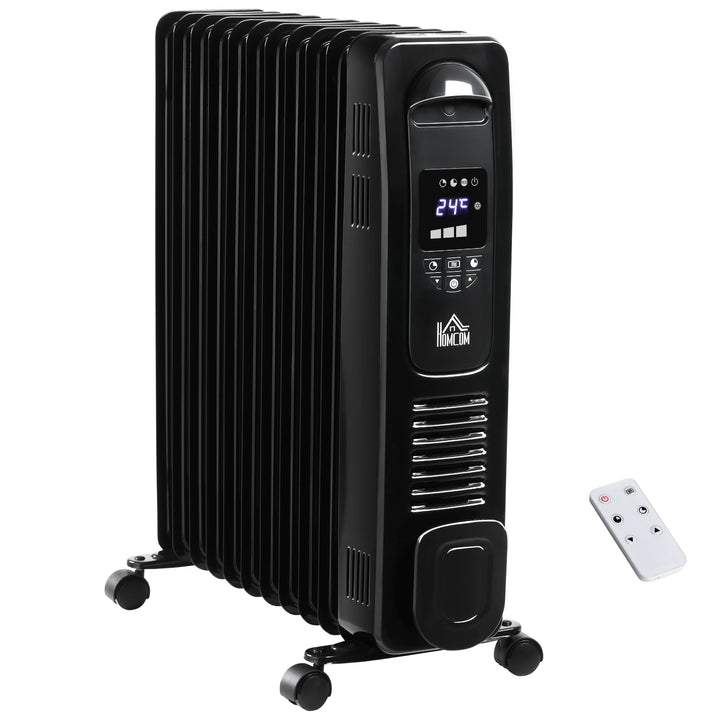 MCL 2500W Digital Display Oil Filled Radiator, 11 Fin Portable Electric Heater with Timer, Adjustable Thermostat, Three Heat settings, Safety Cut Off, Remote, Black