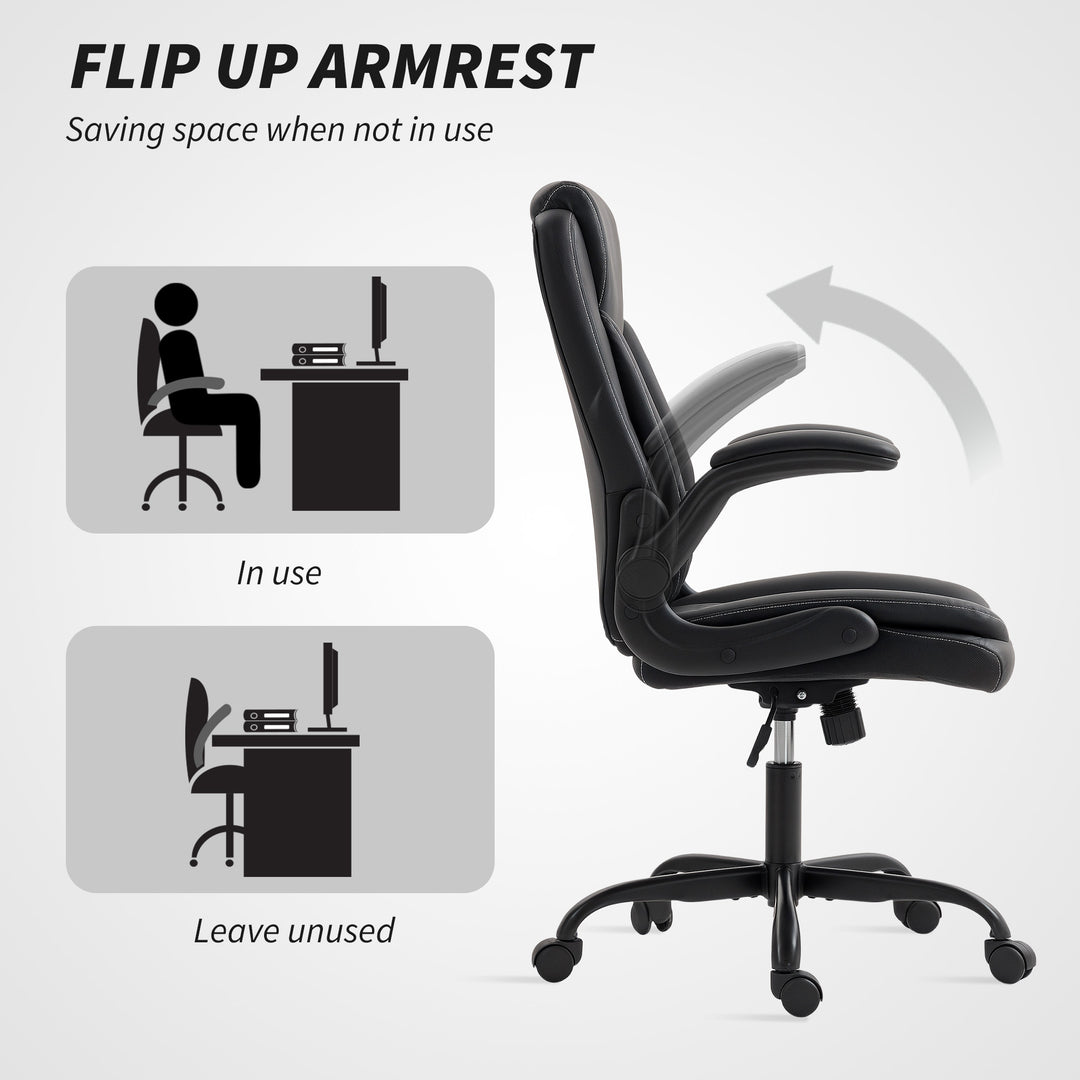 Faux Leather Office Chair. with Flip-Up Armrests - Black