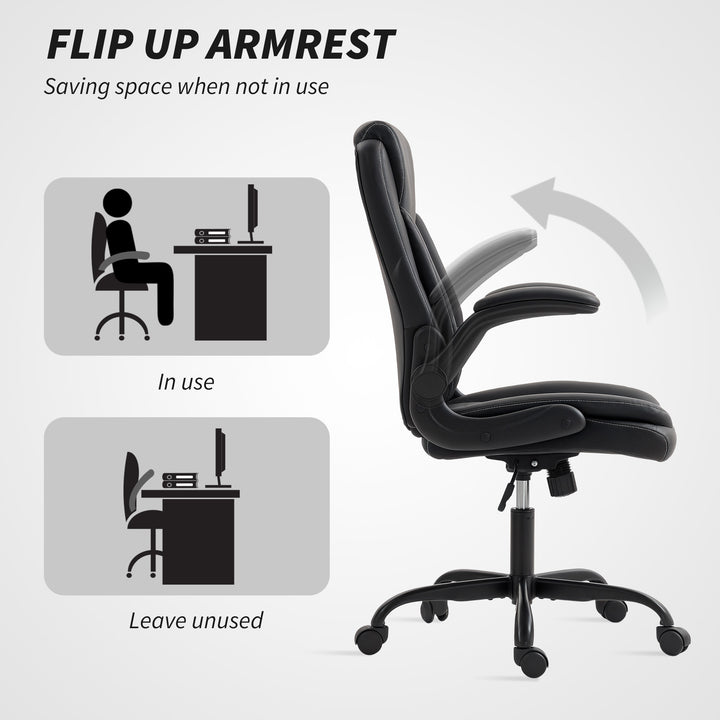 Faux Leather Office Chair. with Flip-Up Armrests - Black