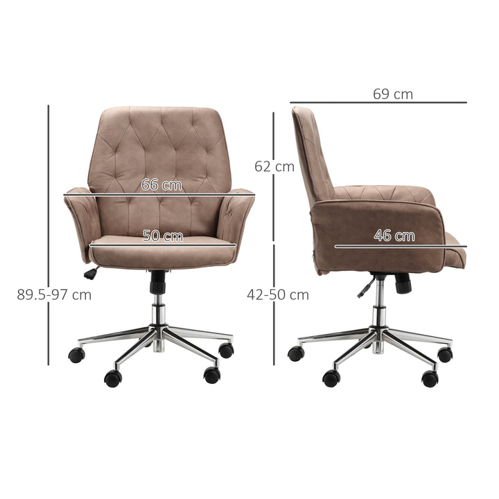 Vinsetto Micro Fibre Mid Back Office Chair, Adjustable Seat, Arm, Computer Desk Chair, Comfortable, Brown