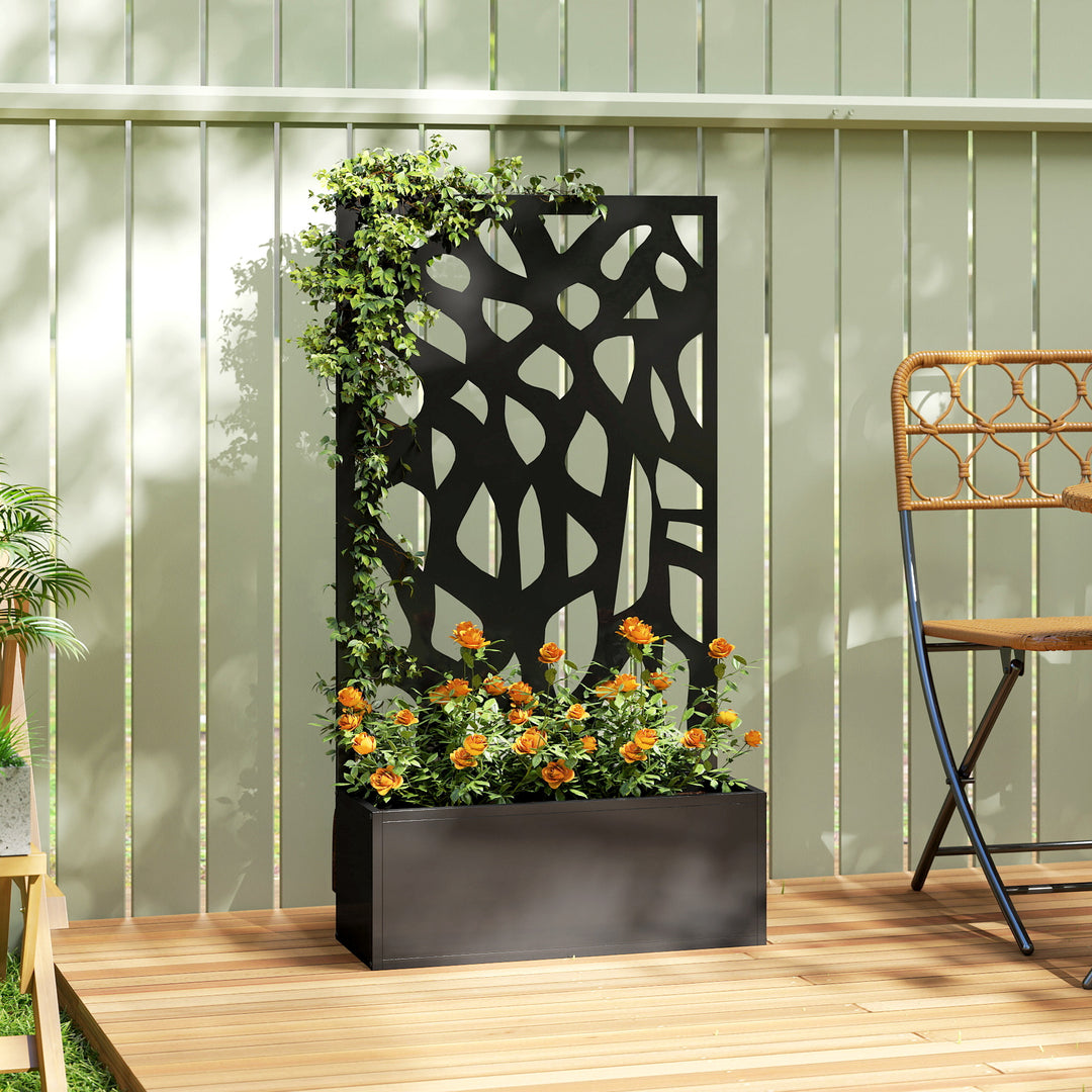 Metal Raised Garden Bed with Trellis, Outdoor Planter Box with Privacy