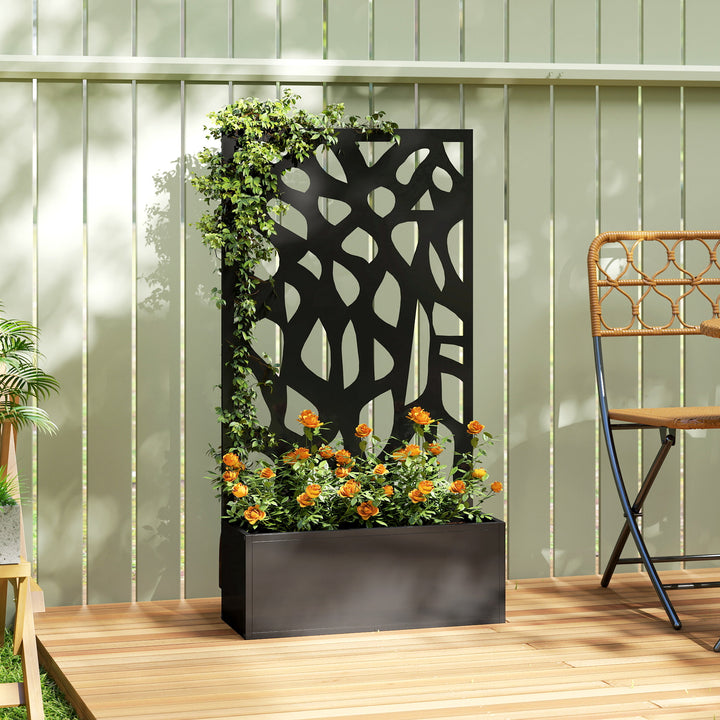 Metal Raised Garden Bed with Trellis, Outdoor Planter Box with Privacy
