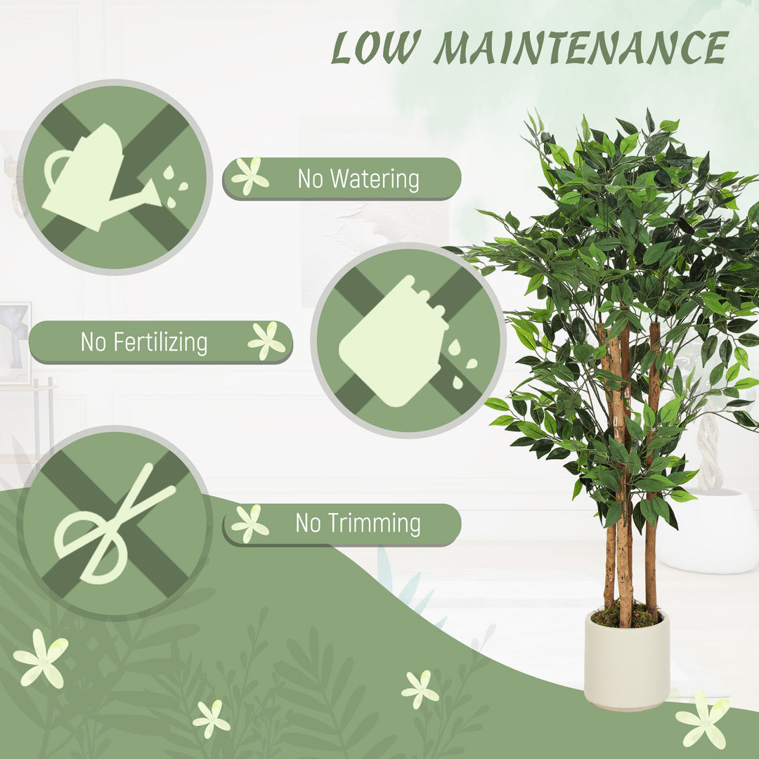 120cm Artificial Ficus Tree, Fake Potted Tree with Solid Wood Trunk an