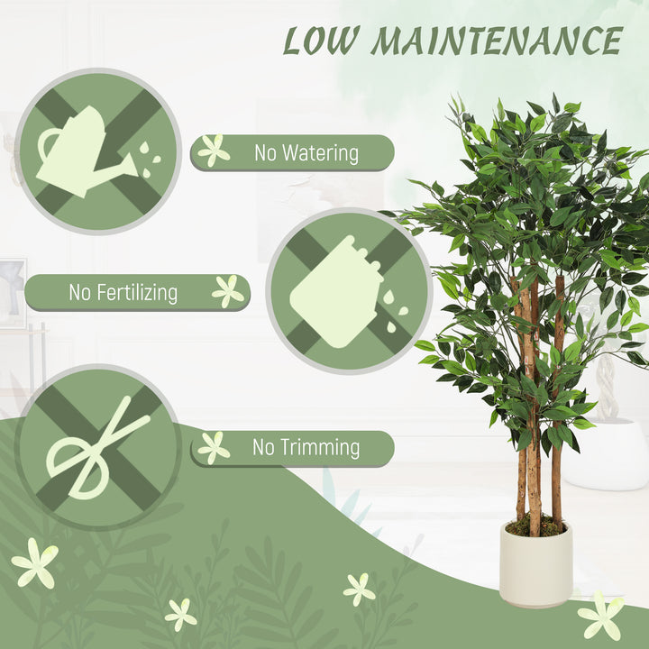 120cm Artificial Ficus Tree, Fake Potted Tree with Solid Wood Trunk an