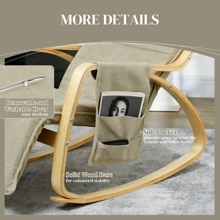 Rocking Lounge Chair Recliner Relaxation Lounging Relaxing Seat with Adjustable Footrest, Side Pocket and Pillow, Khaki
