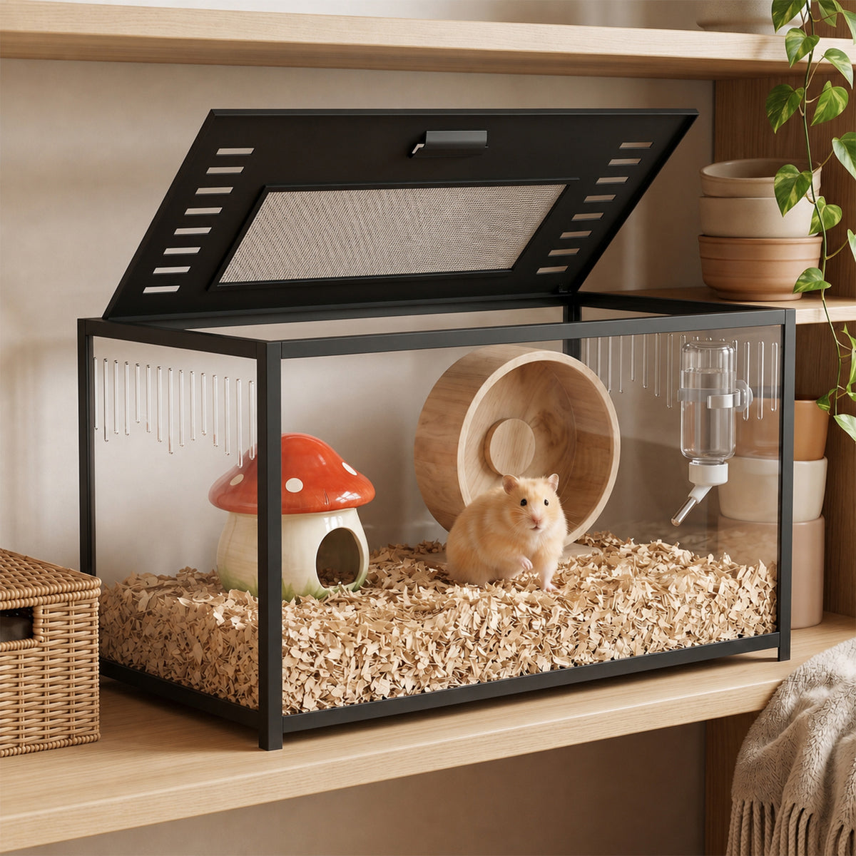 Hamster Cage, Chewproof Metal Rat Cage with Deep Base, Openable Top fo
