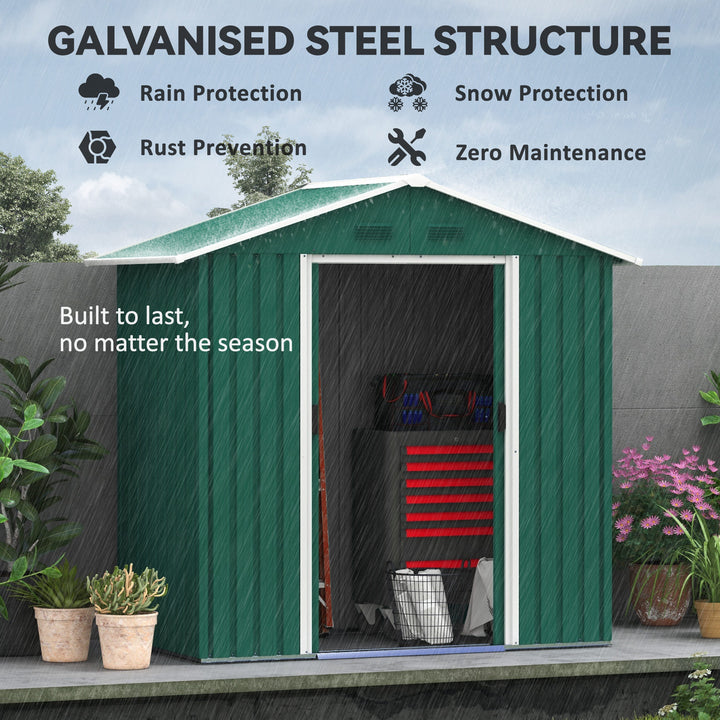 6.5ft x 3.5ft Metal Garden Storage Shed for Outdoor Tool Storage with Double Sliding Doors and 4 Vents, Green