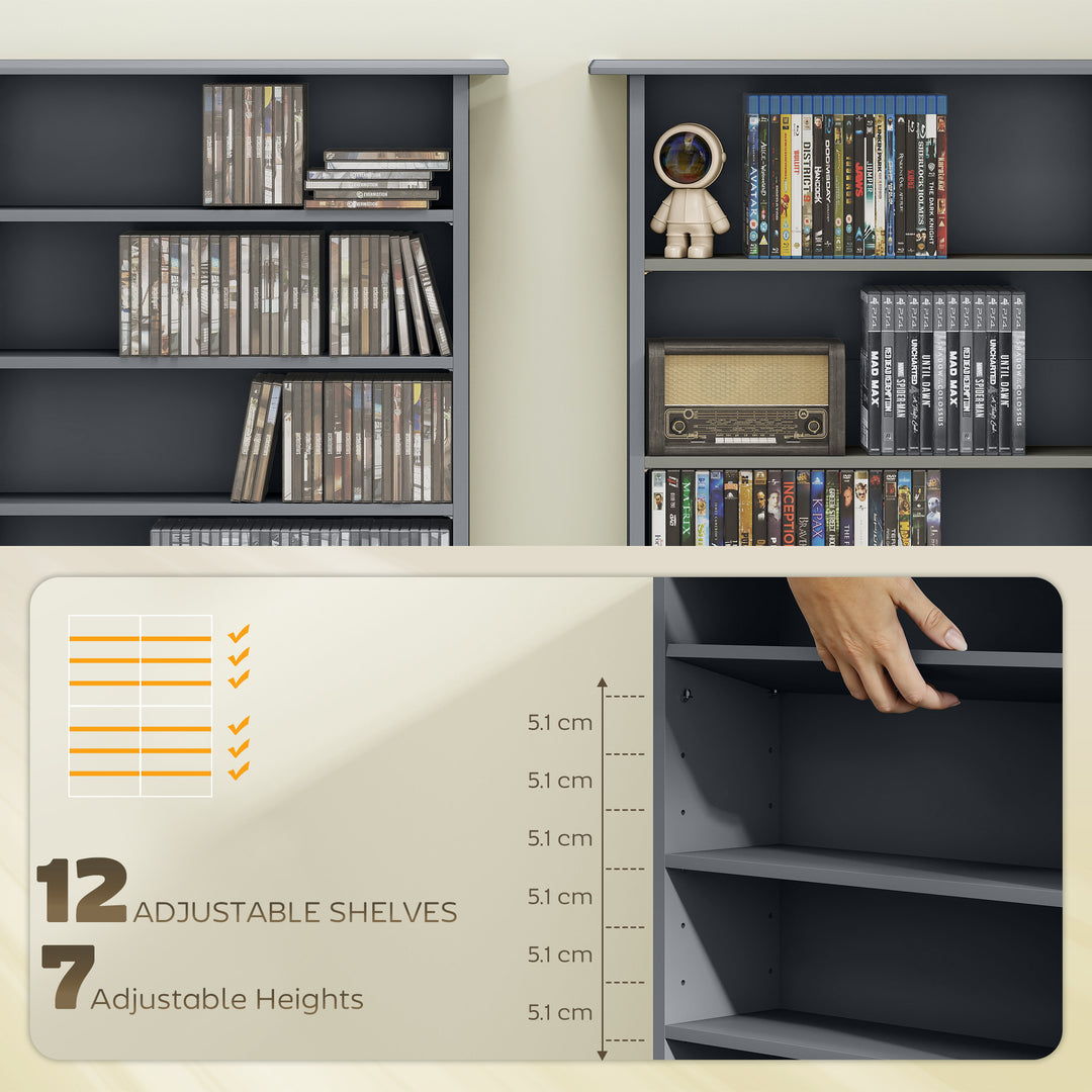 16-Compartment Media Shelf - Grey