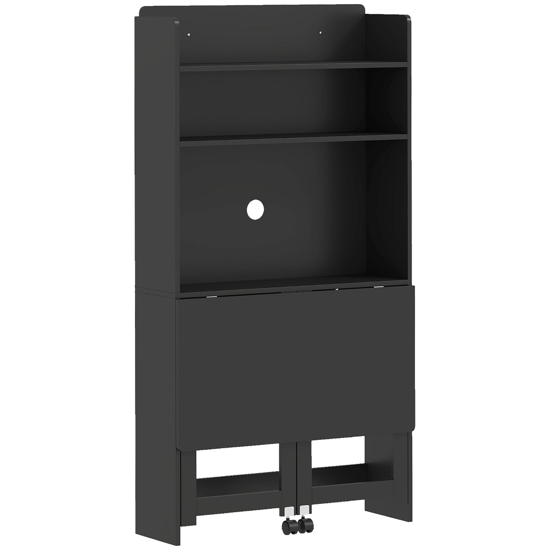 Foldable Desktop, Computer Desk with Storage Shelves, 80 x 69 x 155 cm
