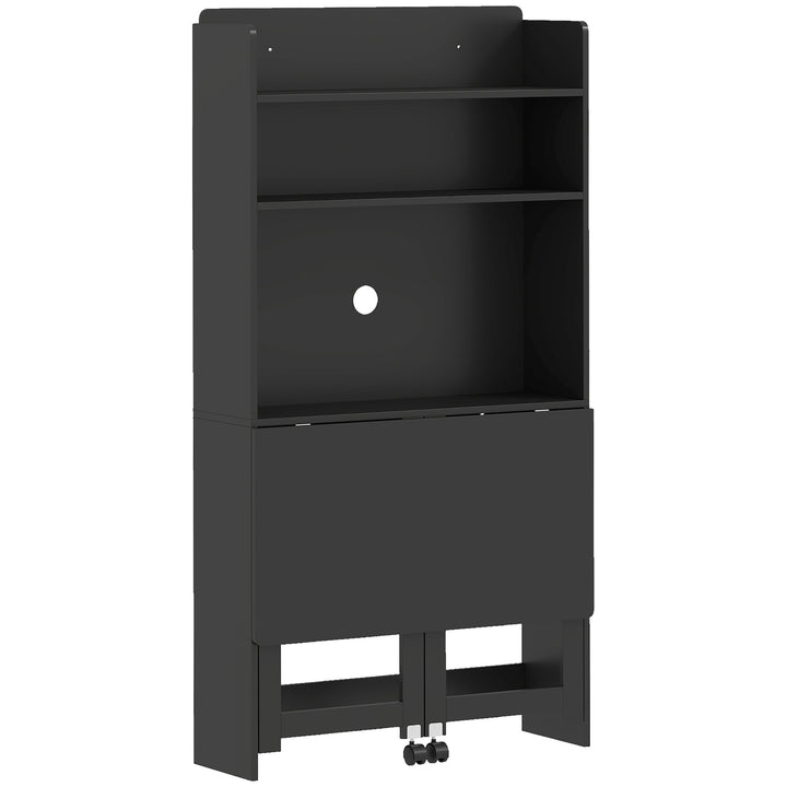 Foldable Desktop, Computer Desk with Storage Shelves, 80 x 69 x 155 cm