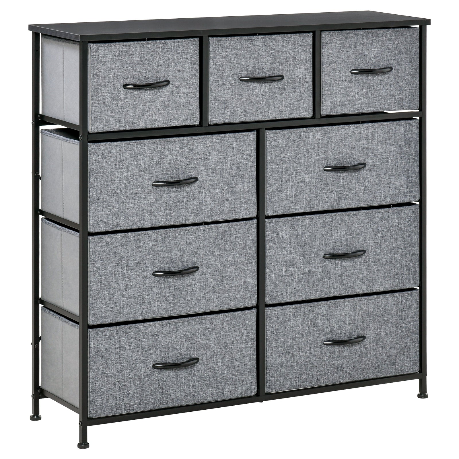 Nine Drawer Fabric Dresser - Grey
