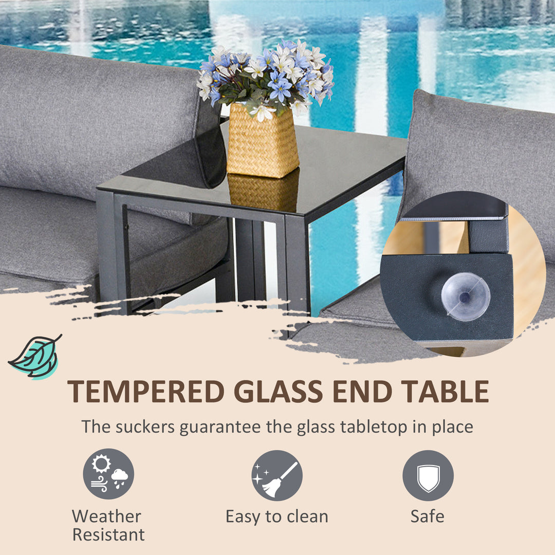 5 Piece Garden Aluminium Conversation Sofa Set Patio Furniture Set Outdoor 2 Sofas 2 Footstools End Table with Cushions