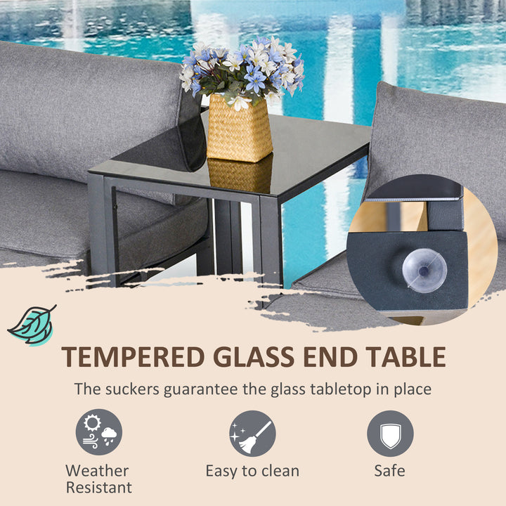 5 Piece Garden Aluminium Conversation Sofa Set Patio Furniture Set Outdoor 2 Sofas 2 Footstools End Table with Cushions