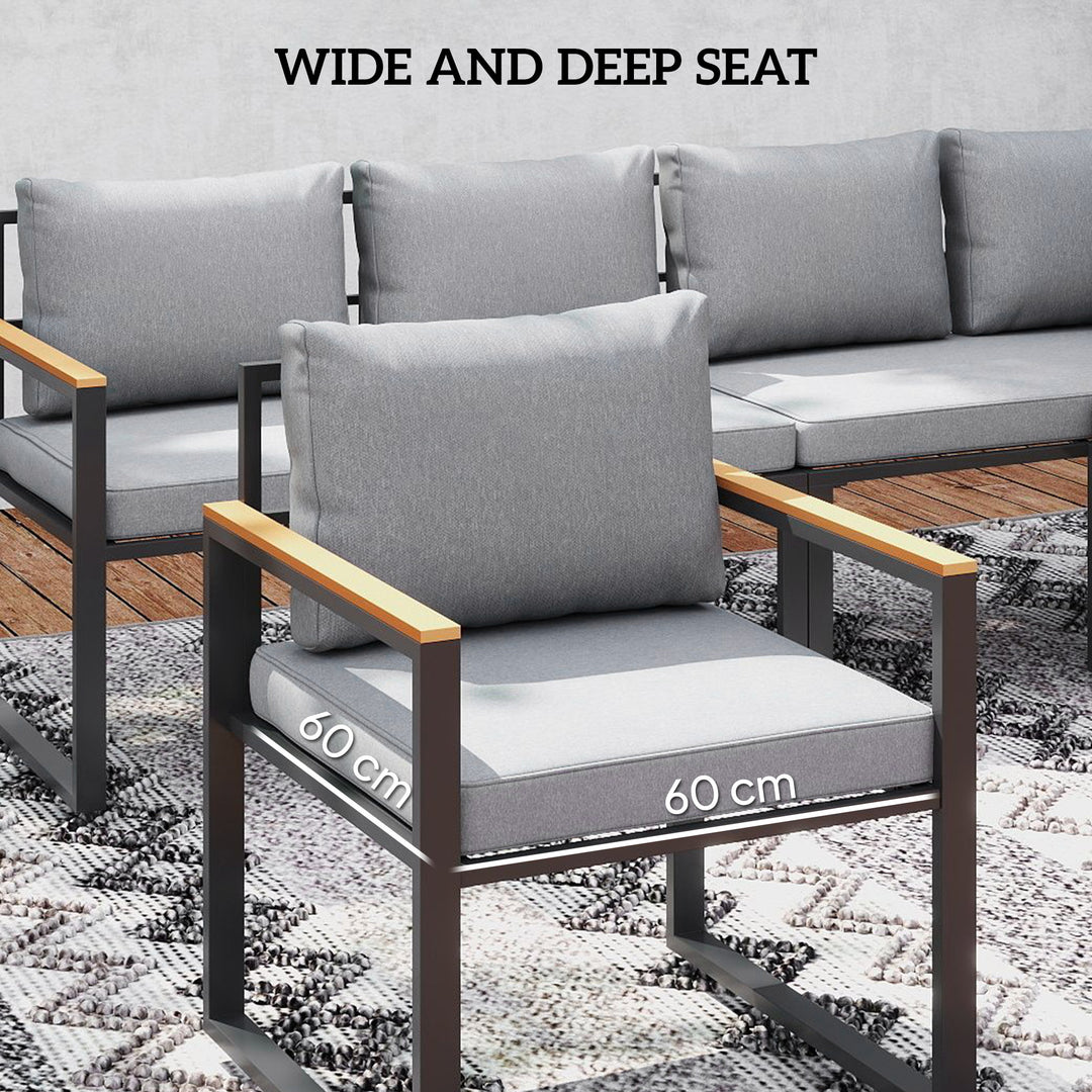 Six Piece L Shaped Garden Furniture Set with 3 Loveseats - Natural Wood Finish