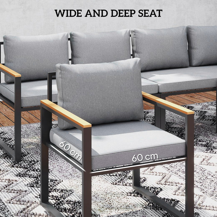Six Piece L Shaped Garden Furniture Set with 3 Loveseats - Natural Wood Finish