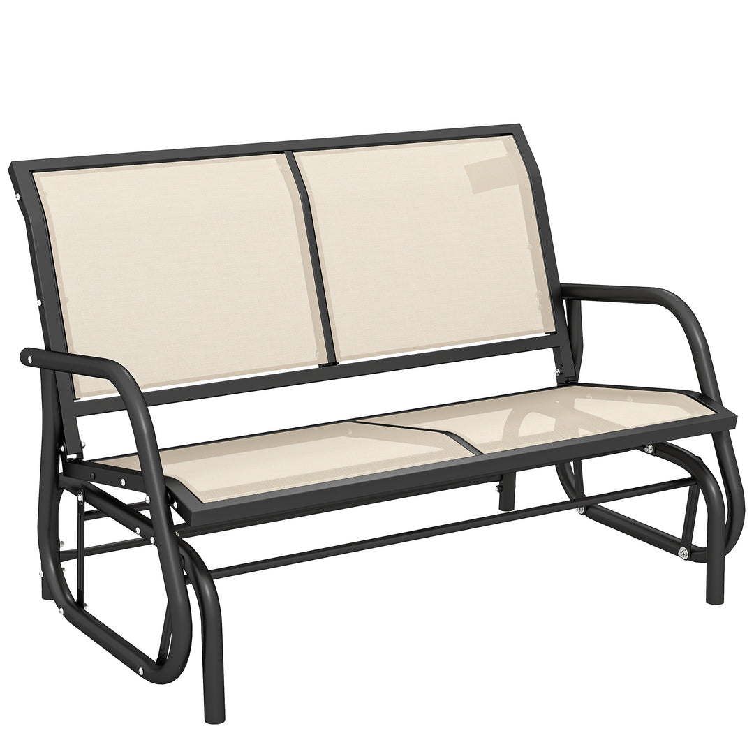 MCL 2-Person Outdoor Glider Bench Patio Double Swing Gliding Chair Loveseat w/Power Coated Steel Frame for Garden Patio Porch, Cream