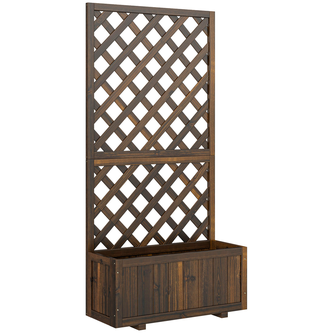 MCL Garden Planter with Trellis, 45L Raised Bed for Climbing Plants, Vines, Flowers, Outdoor Planter Box for Patio, 72.5 x 31.5 x 149.5 cm, Carbonised Finish