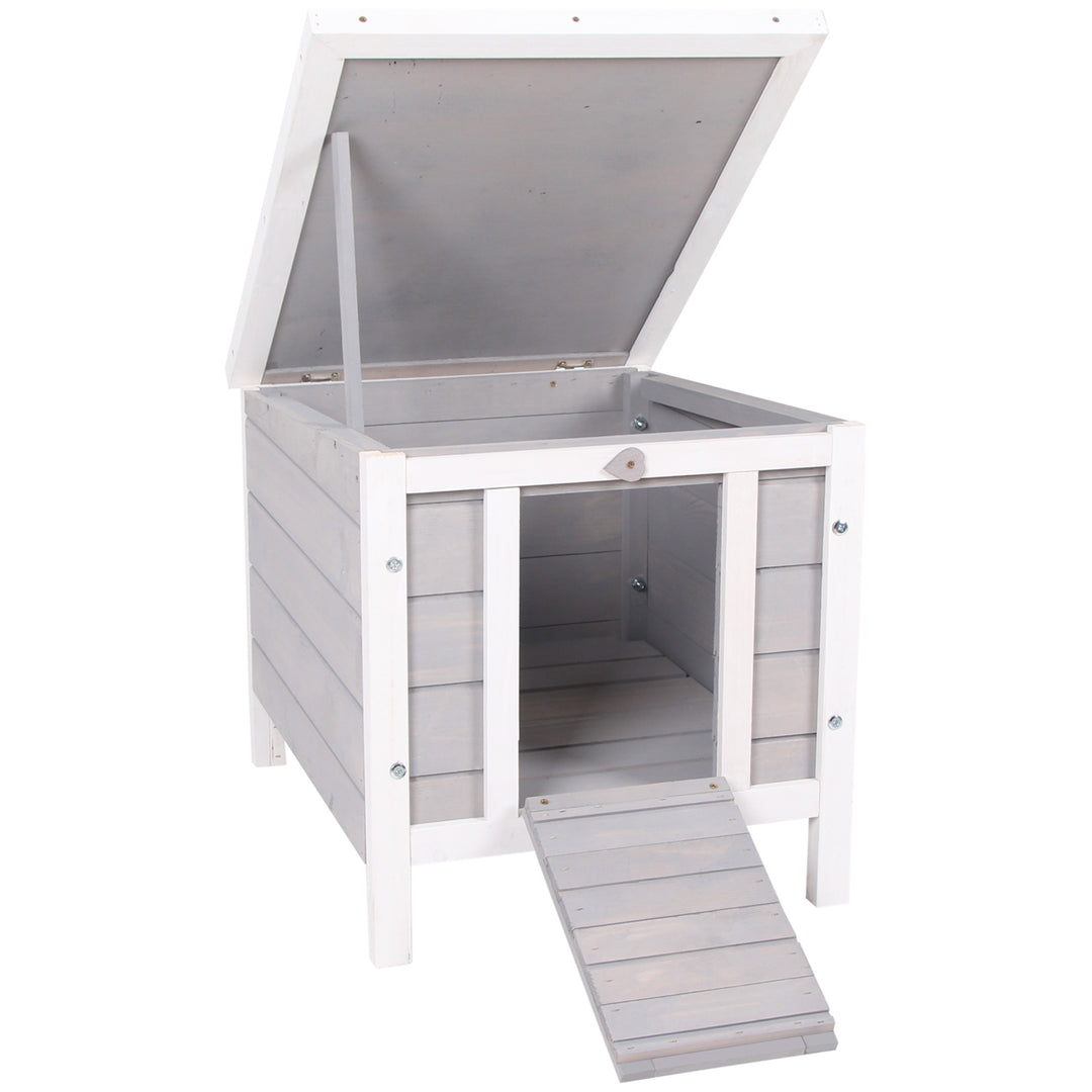 Wooden Rabbit Hutch Outdoor, Guinea Pig Hutch, Rabbit Hideaway, Cat House, Bunny Cage Small Animal House 51 x 42 x 43 cm, Grey