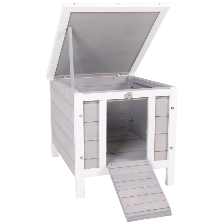 Wooden Rabbit Hutch Outdoor, Guinea Pig Hutch, Rabbit Hideaway, Cat House, Bunny Cage Small Animal House 51 x 42 x 43 cm, Grey