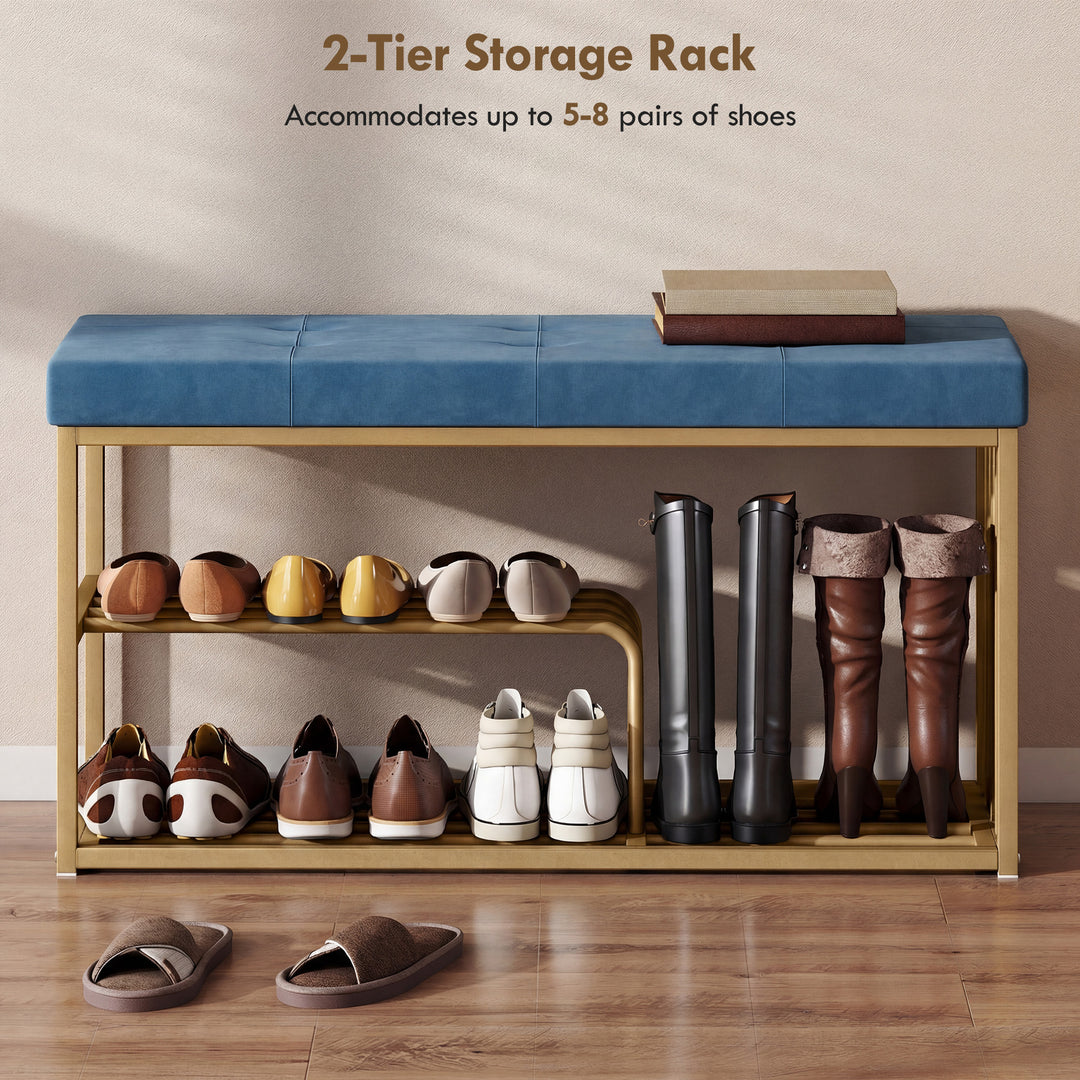 Bench and Shoe Storage, Tufted Shoe Storage Bench with Velvet Seat Cus
