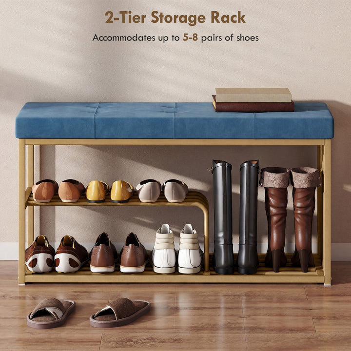 Bench and Shoe Storage, Tufted Shoe Storage Bench with Velvet Seat Cus