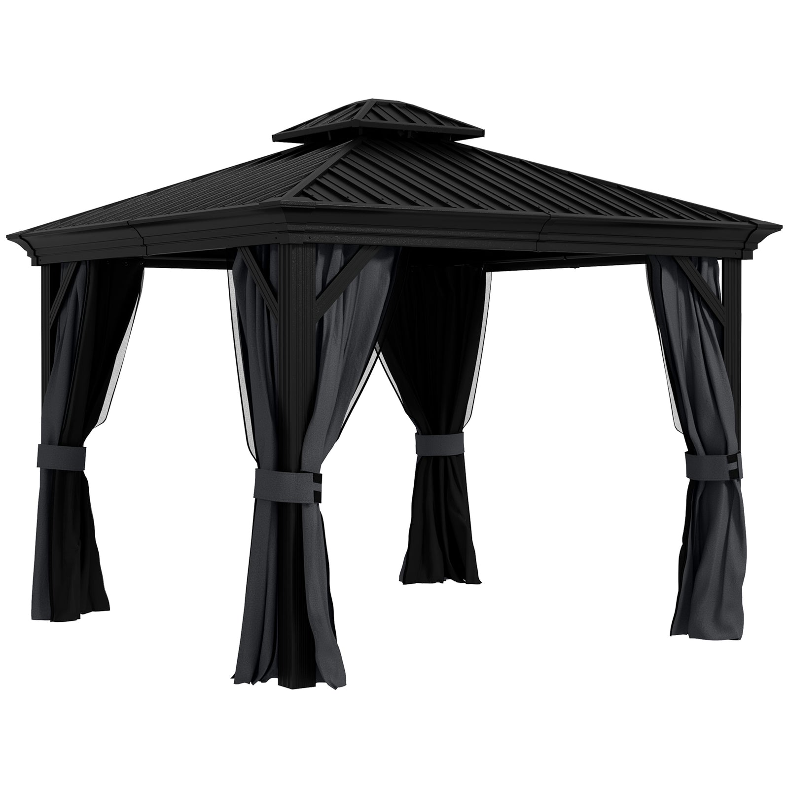 3.65 x 3m Aluminium Hardtop Gazebo, with Accessories - Dark Grey