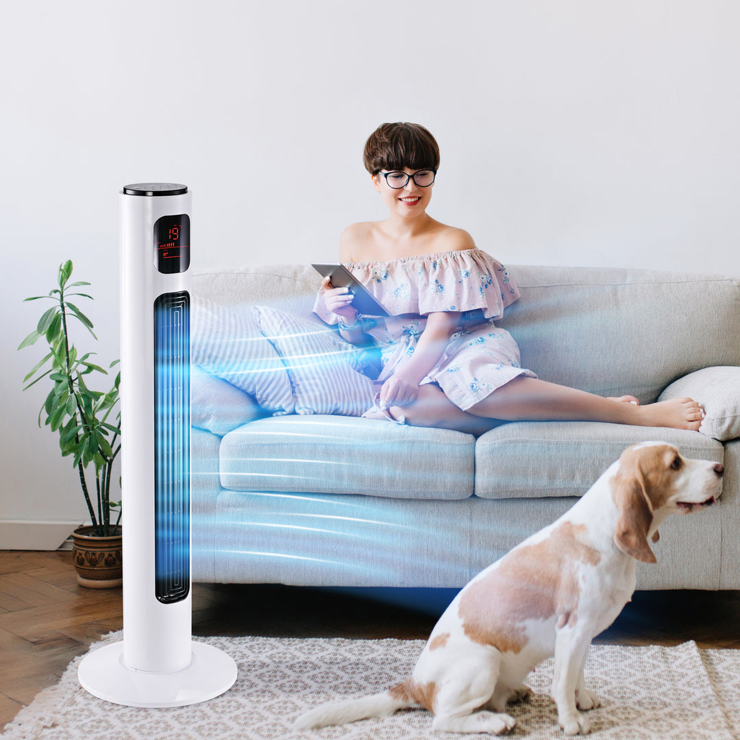 MCL 38'' Freestanding Tower Fan, 3 Speed 3 Mode, 12h Timer, 70 Degree Oscillation, LED Panel, 5M Remote Controller, White