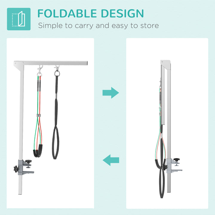 MCL Adjustable Pet Grooming Arm, with Clamp, Haunch Holders & Grooming Loop - Sliver-Tone