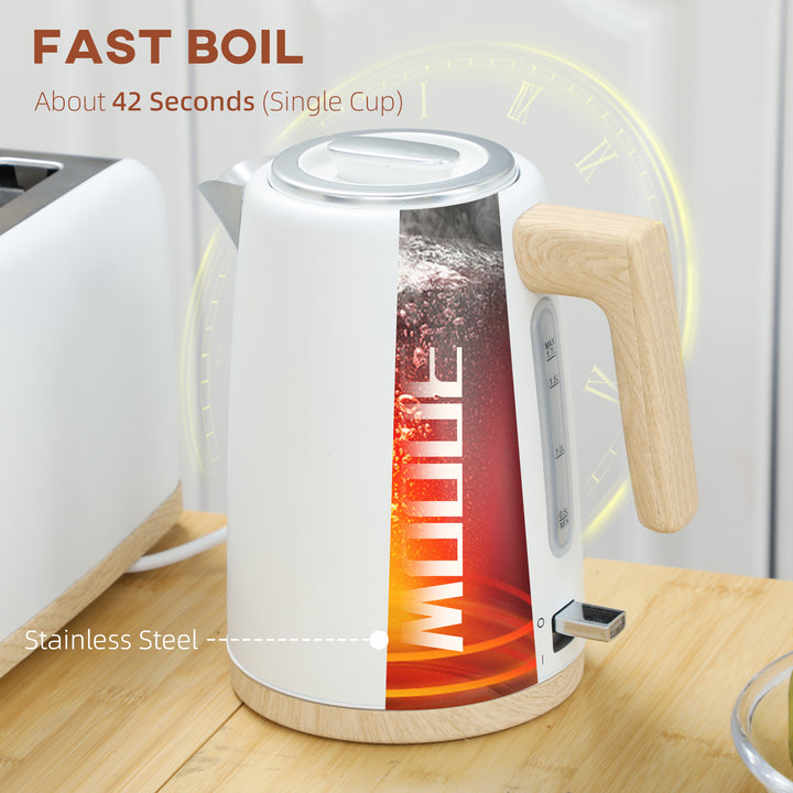 Kettle and Toaster Set, 1.7L 3000W Fast Boil Kettle & 2 Slice Toaster Kitchen Set with 7 Level Browning Controls, Defrost, Reheat, Auto Off, Boil-dry Protection, White