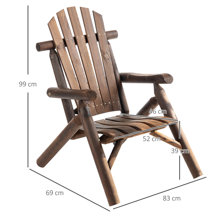Outsunny Adirondack Chair with Ergonomic Design, Wooden Garden Patio Furniture for Lounging and Relaxing, Carbonised Colour