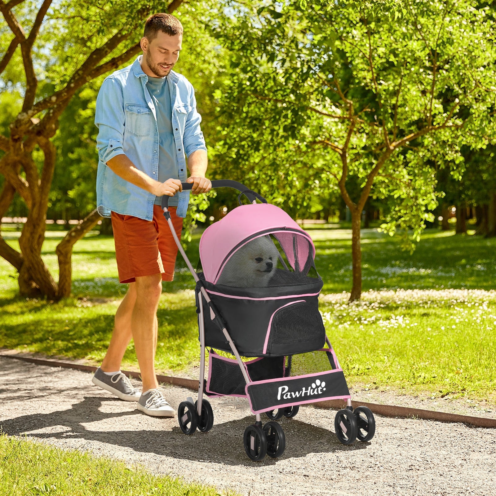 3 In 1 Detachable Pet Stroller, for Extra Small and Small Dogs - Pink
