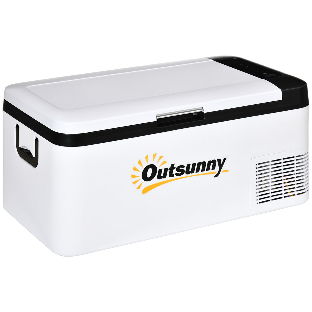 12V Car Refrigerator w/ LED Light & Foldable Handles, 18L Portable Compressor Cooler, Fridge Freezer with 12/24V DC and 110-240V AC for Campervan RV Boat Travel