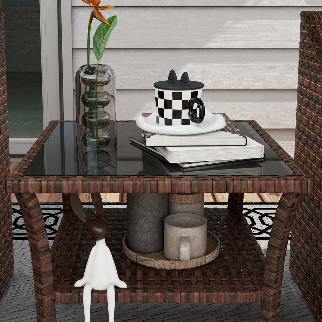 Two-tier PE Rattan Square Coffee Table - Brown