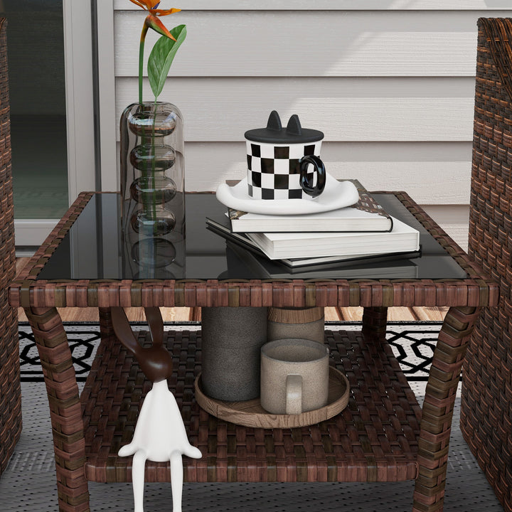 Two-tier PE Rattan Square Coffee Table - Brown