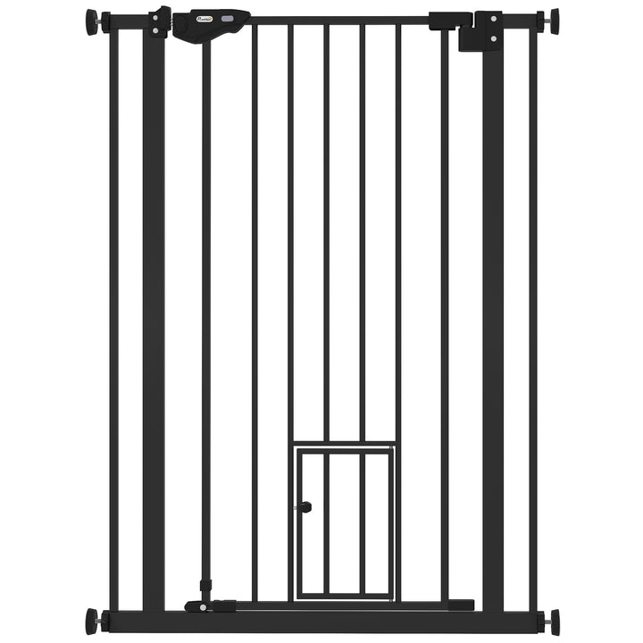 Extra Tall Pet Gate, Indoor Dog Safety Gate, with Cat Flap, Auto Close, 74-80cm Wide - Black