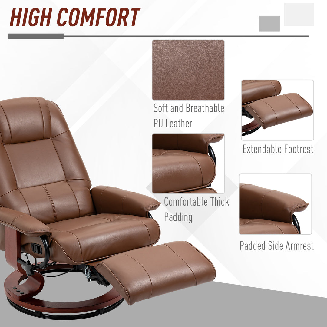 Faux Leather Armchair, with 145° Reclining Back and Footrest - Brown