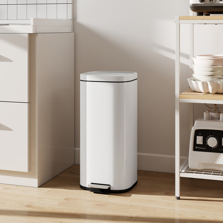 MCL 30L Kitchen Bin, Compact Pedal Bin with Soft-Close and Stay-Open Lid, Removable Bucket for Kitchen, Home, Office, Cream