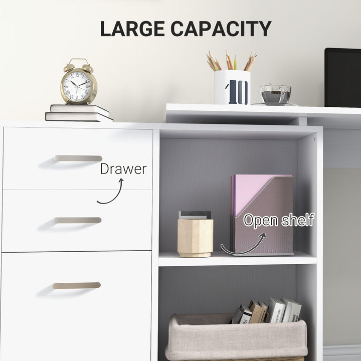 MCL L Shaped Computer Desk, Reversible Home Office Desk with Drawers, File Cabinet and Storage Shelves, Study Table, 117 x 83.5 x 76cm, White