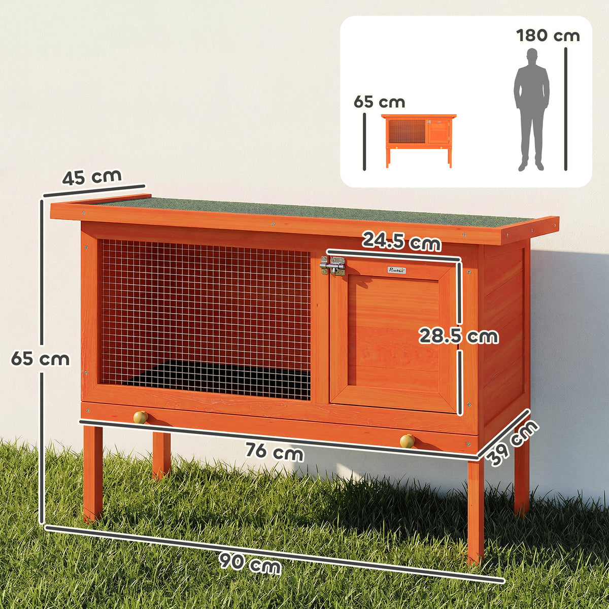 Wooden Rabbit Hutch, Guinea Pig Hutch with Asphalt Roof, Outdoor Eleva
