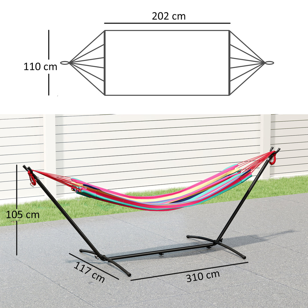 298 x 117cm Hammock with Stand Camping Hammock with Portable Carrying Bag, Adjustable Height, 120kg Load Capacity, Red Stripe