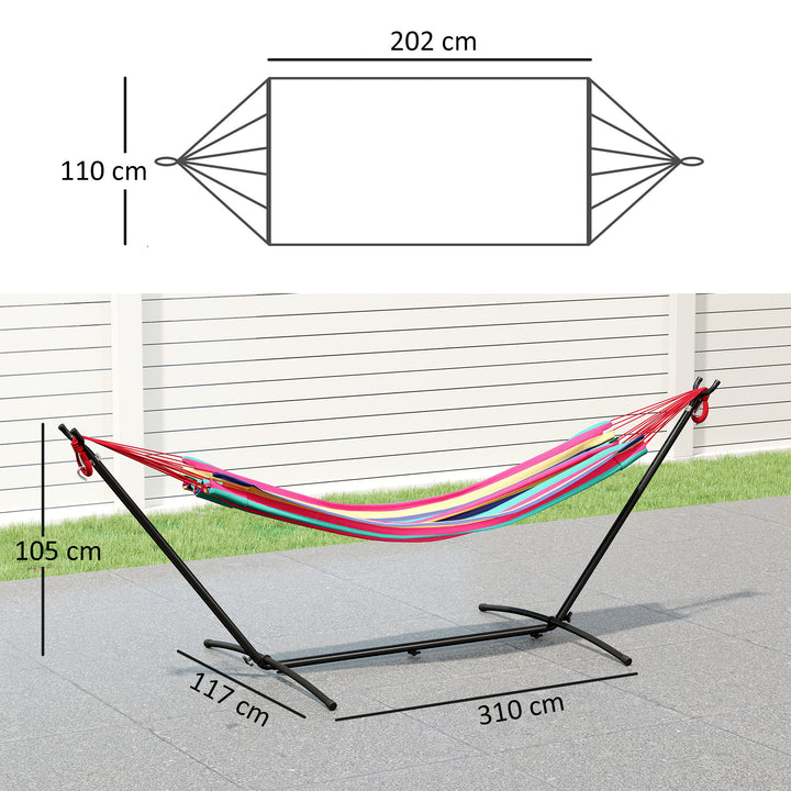 298 x 117cm Hammock with Stand Camping Hammock with Portable Carrying Bag, Adjustable Height, 120kg Load Capacity, Red Stripe