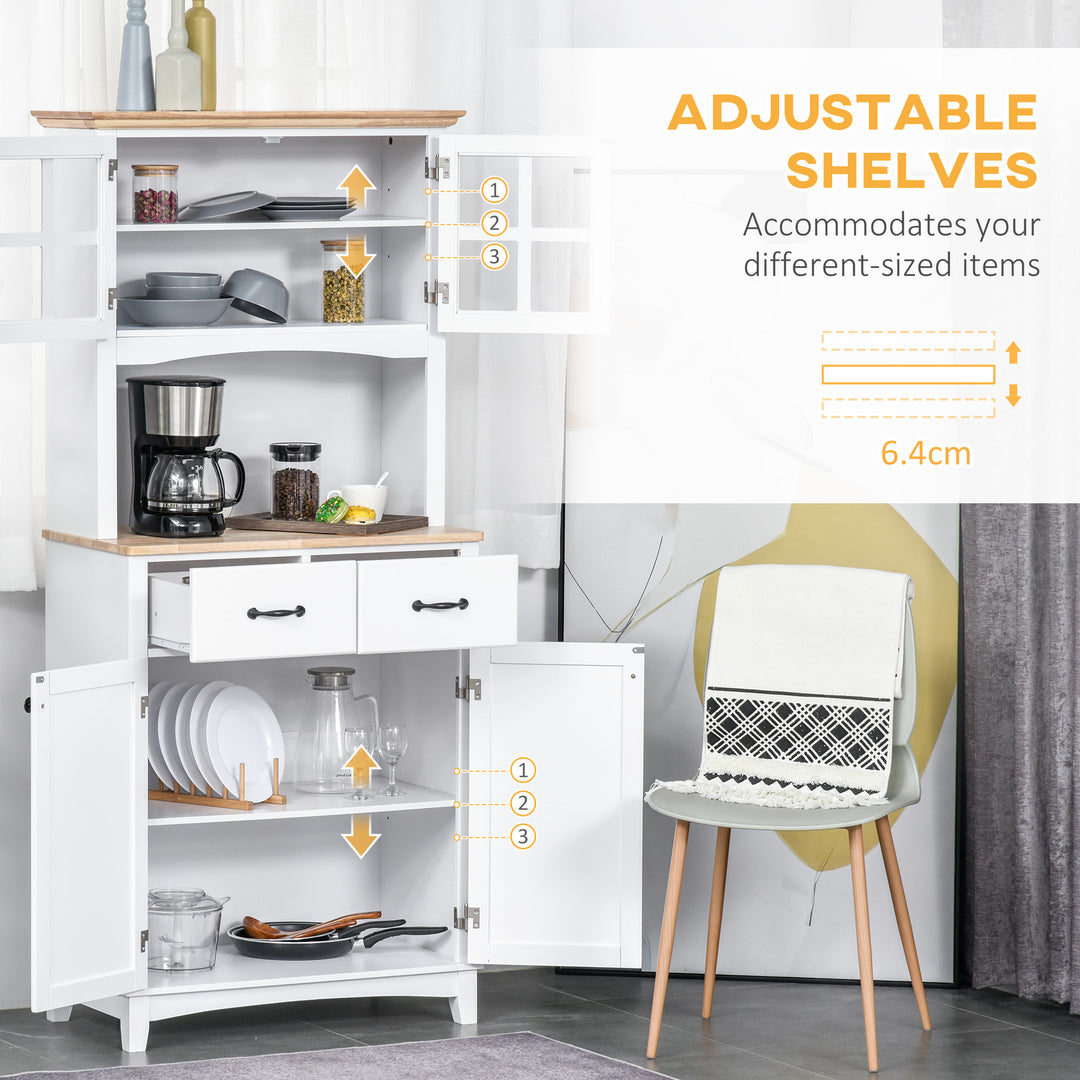 MCL Freestanding Kitchen Cupboard, Kitchen Storage Cabinet with Framed Glass Doors, 2 Drawers, Microwave Counter, White