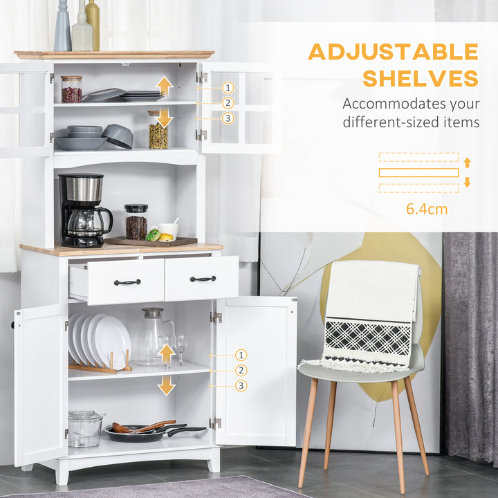 MCL Freestanding Kitchen Cupboard, Kitchen Storage Cabinet with Framed Glass Doors, 2 Drawers, Microwave Counter, White