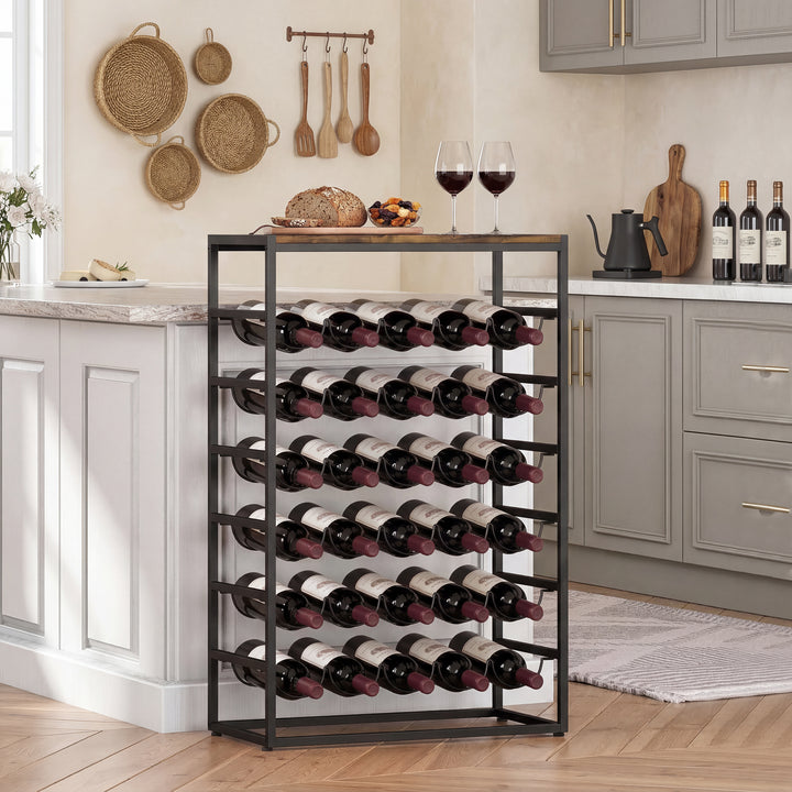 30 Bottles Wine Rack, 6 Tier Free Standing Wine Storage Holder with Wo