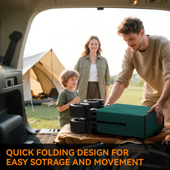 MCL 140L Festival Trolley on Wheels, Folding Camping Trolley Cart with Telescopic Handle, Big Wheels for Outdoor Garden Beach Fishing, Green