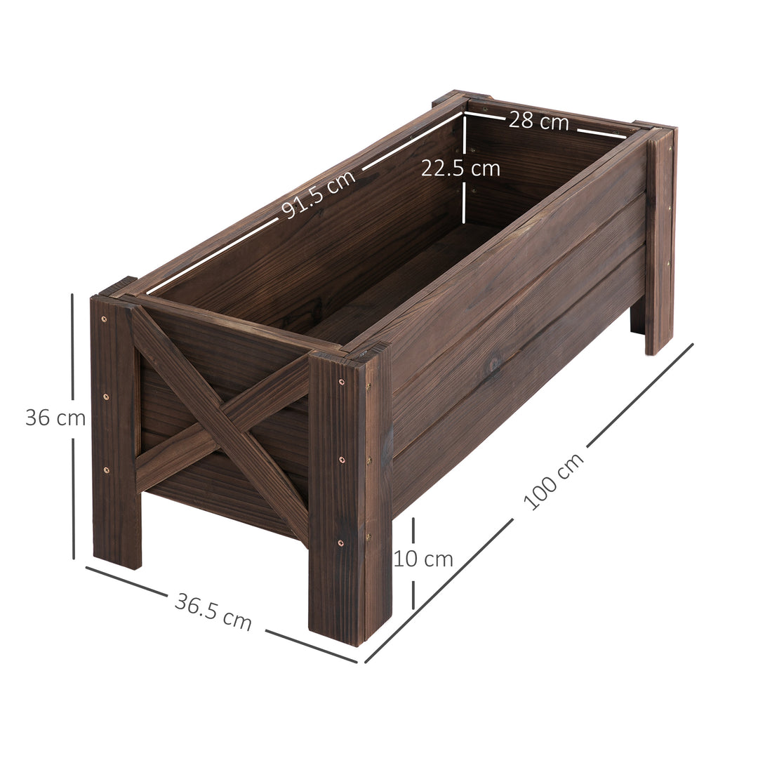 58L Garden Raised Bed Planter Grow Containers for Outdoor Patio Plant Flower Vegetable Pot Fir Wood, 100 x 36.5 x 36 cm, Carbonized Colour